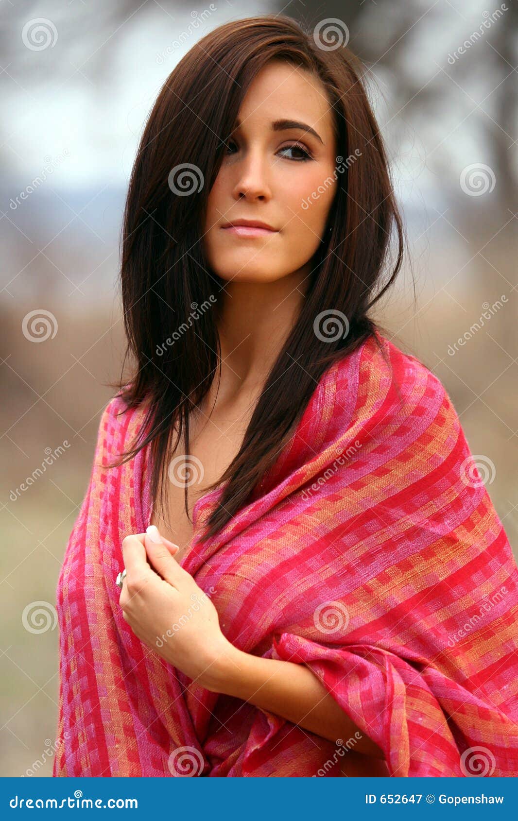 pretty woman in red shawl