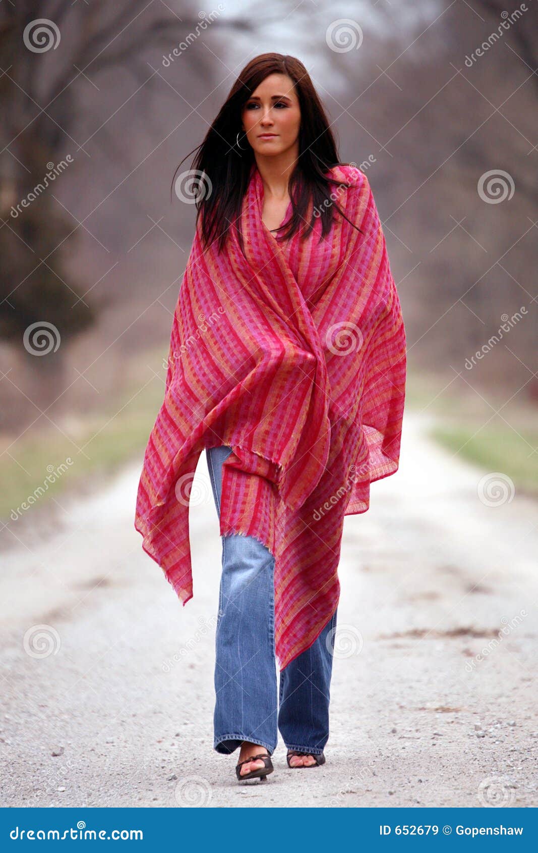 pretty woman in red shawl