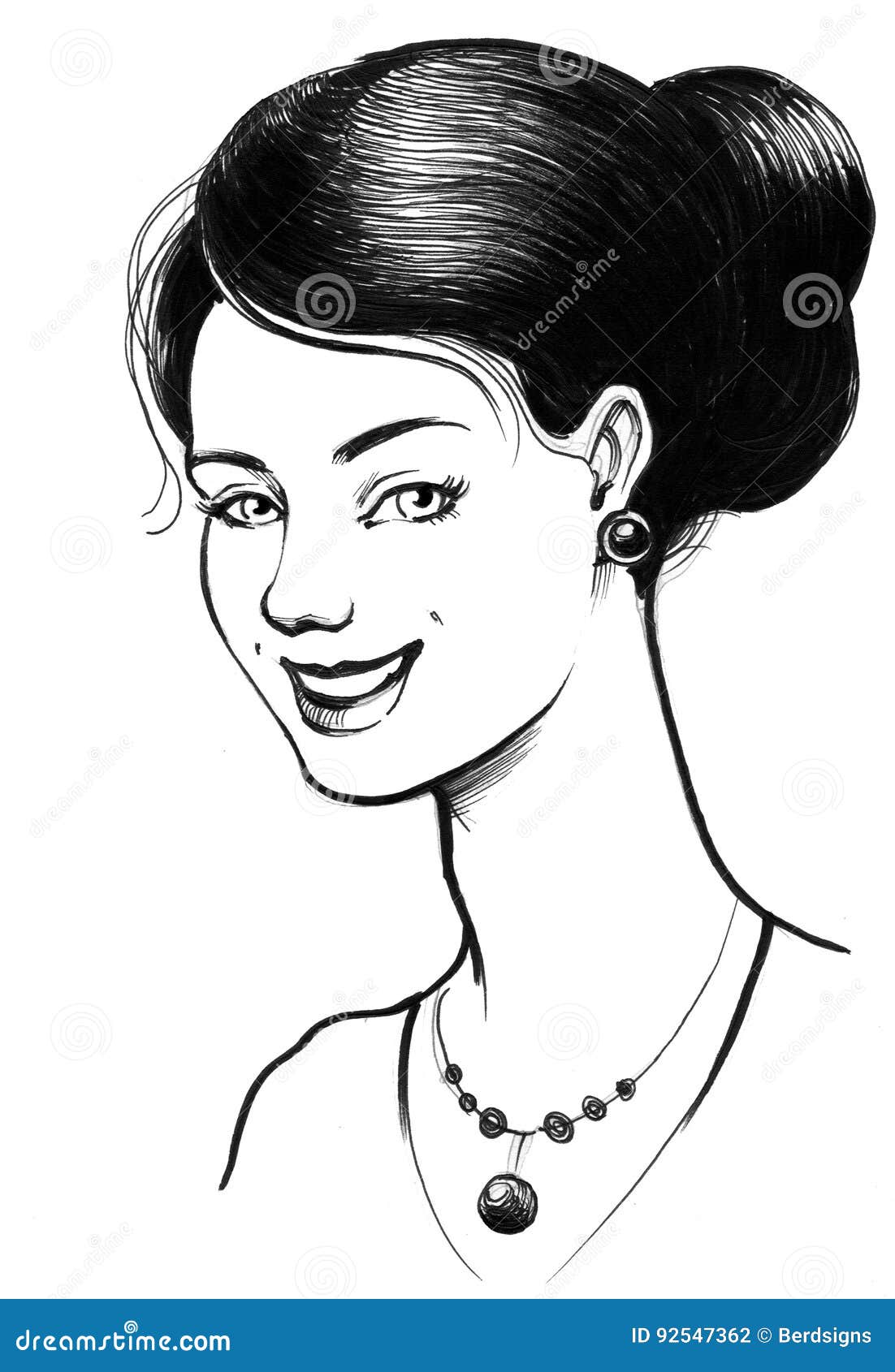 Pretty woman sketch stock illustration. Illustration of pretty - 92547362