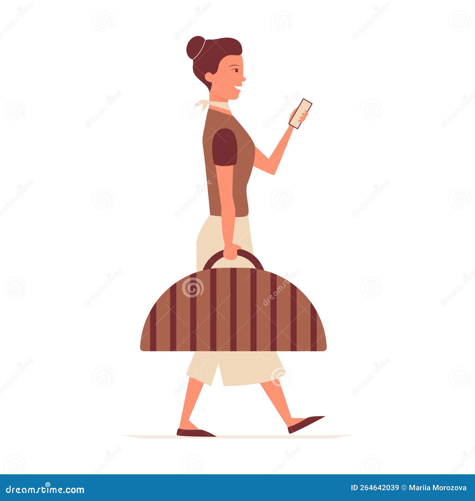 Pretty Woman with a Suitcase Flat Vector Illustration on White