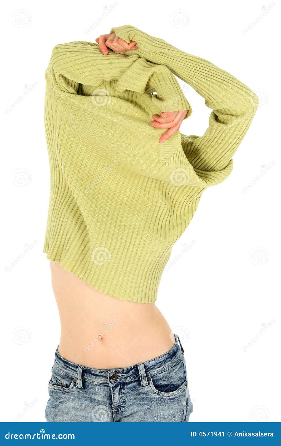 Pretty Woman Takes Off A Green Sweater Stock Image Image 4571941