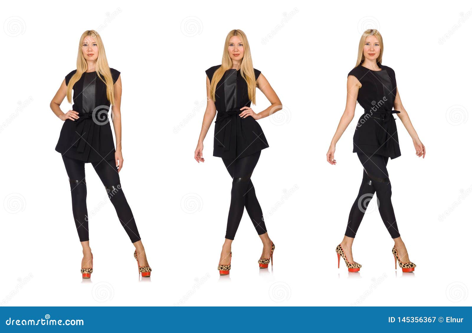 The Pretty Woman in Tight Black Pants Isolated on White Stock Image ...