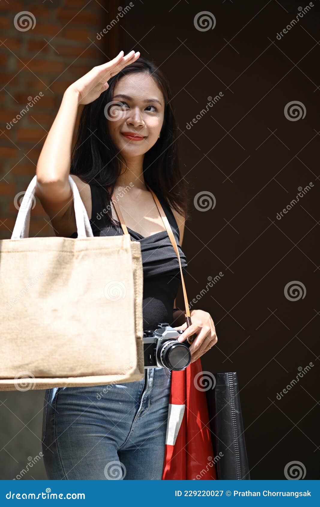 Pretty Woman Walk on the Street with Shopping Bags. Stock Image - Image ...