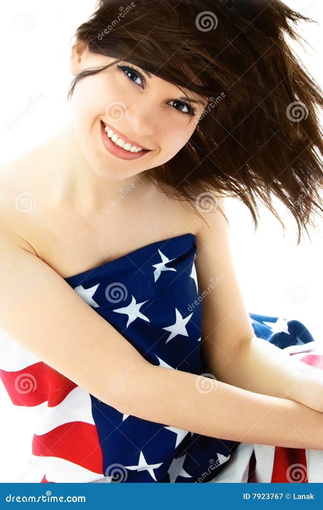 Pretty Woman Wearing an American Flag Stock Image Image of