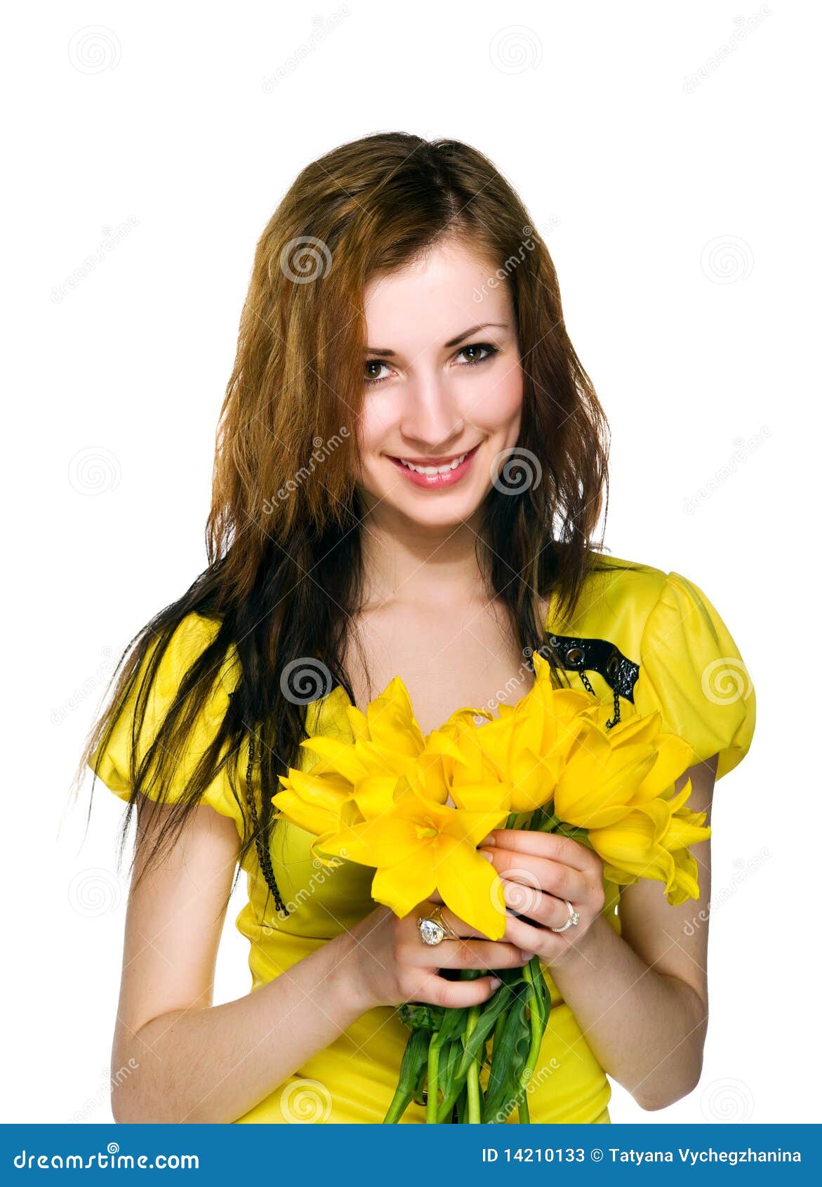 Pretty Women with Yellow Flowers Stock Image - Image of concept, people