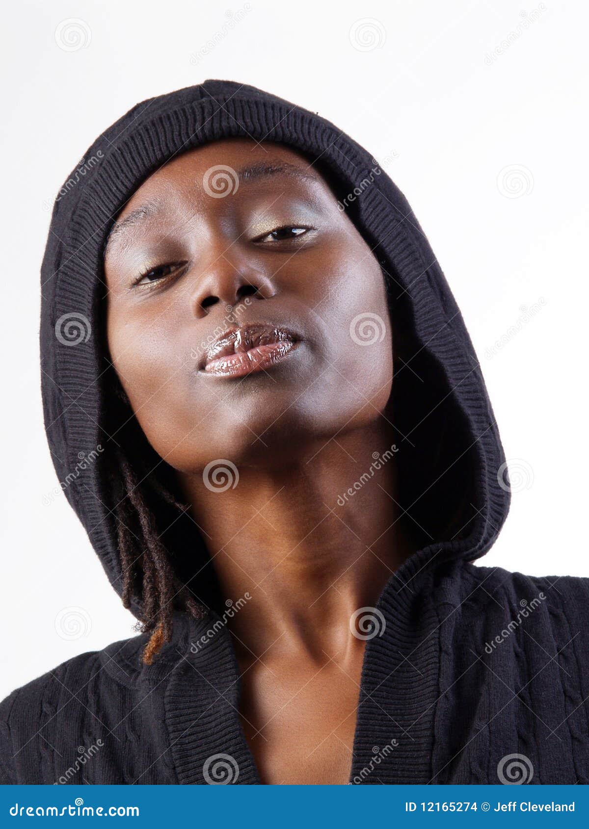 Pretty Young Black Woman in Gray Hood Stock Photo - Image of african ...