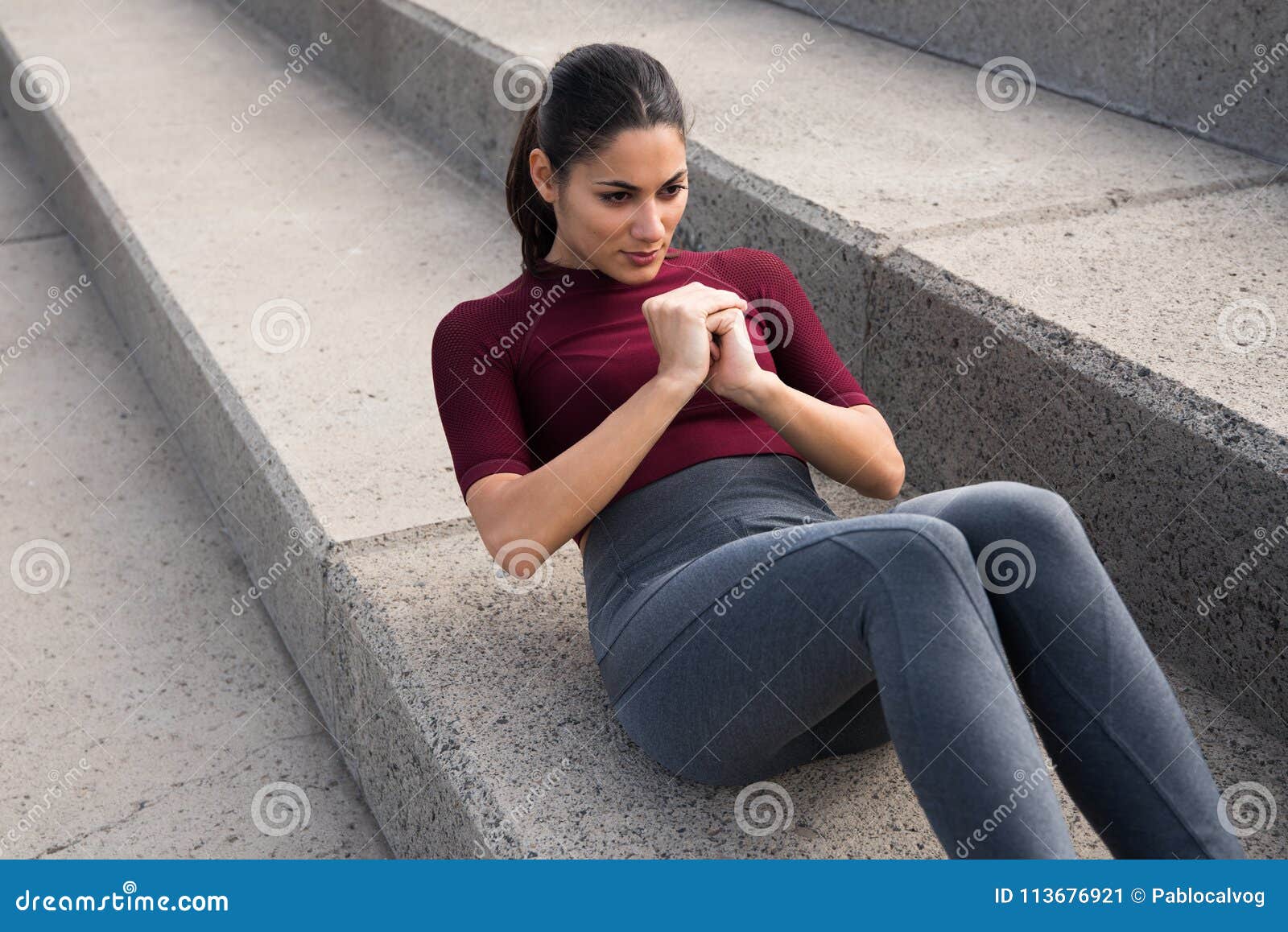 Pretty Young Brunette Doing Stomach Crunches Stock Image - Image of ...