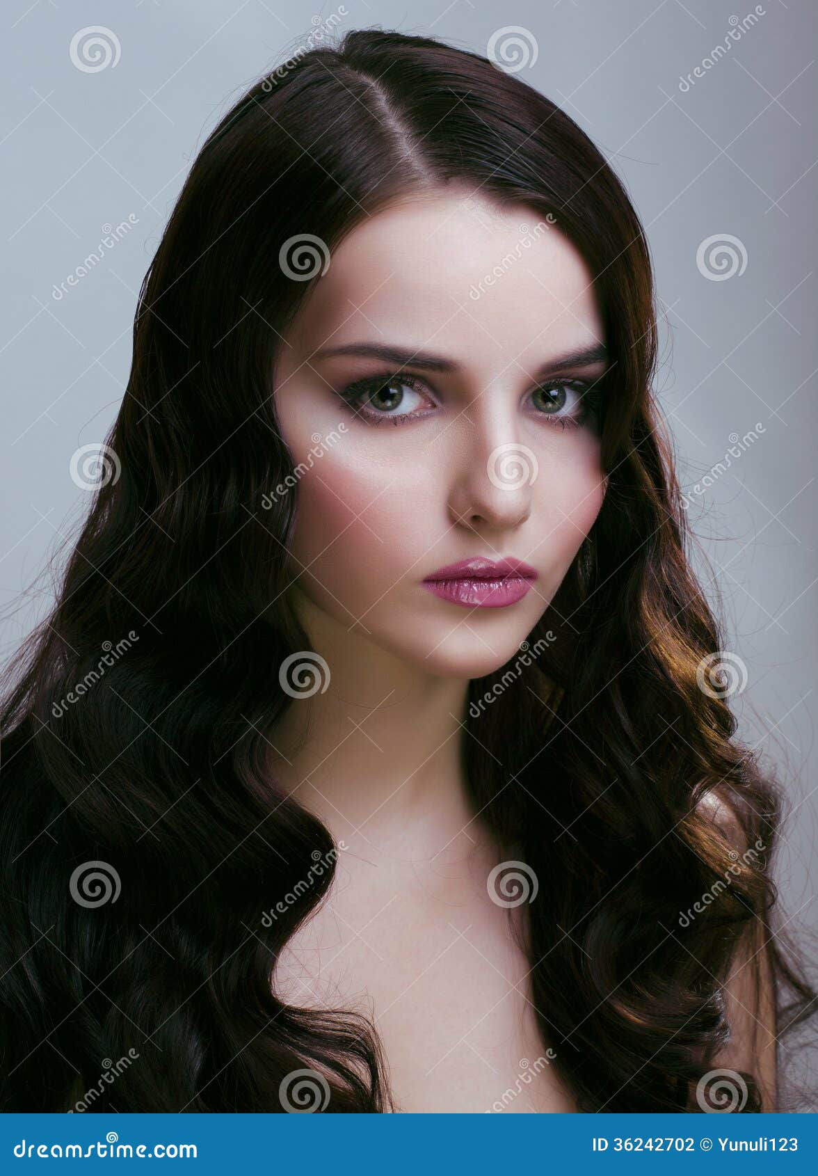 Pretty Young Brunette Woman with Hair Style Like Cute Doll Stock Photo ...