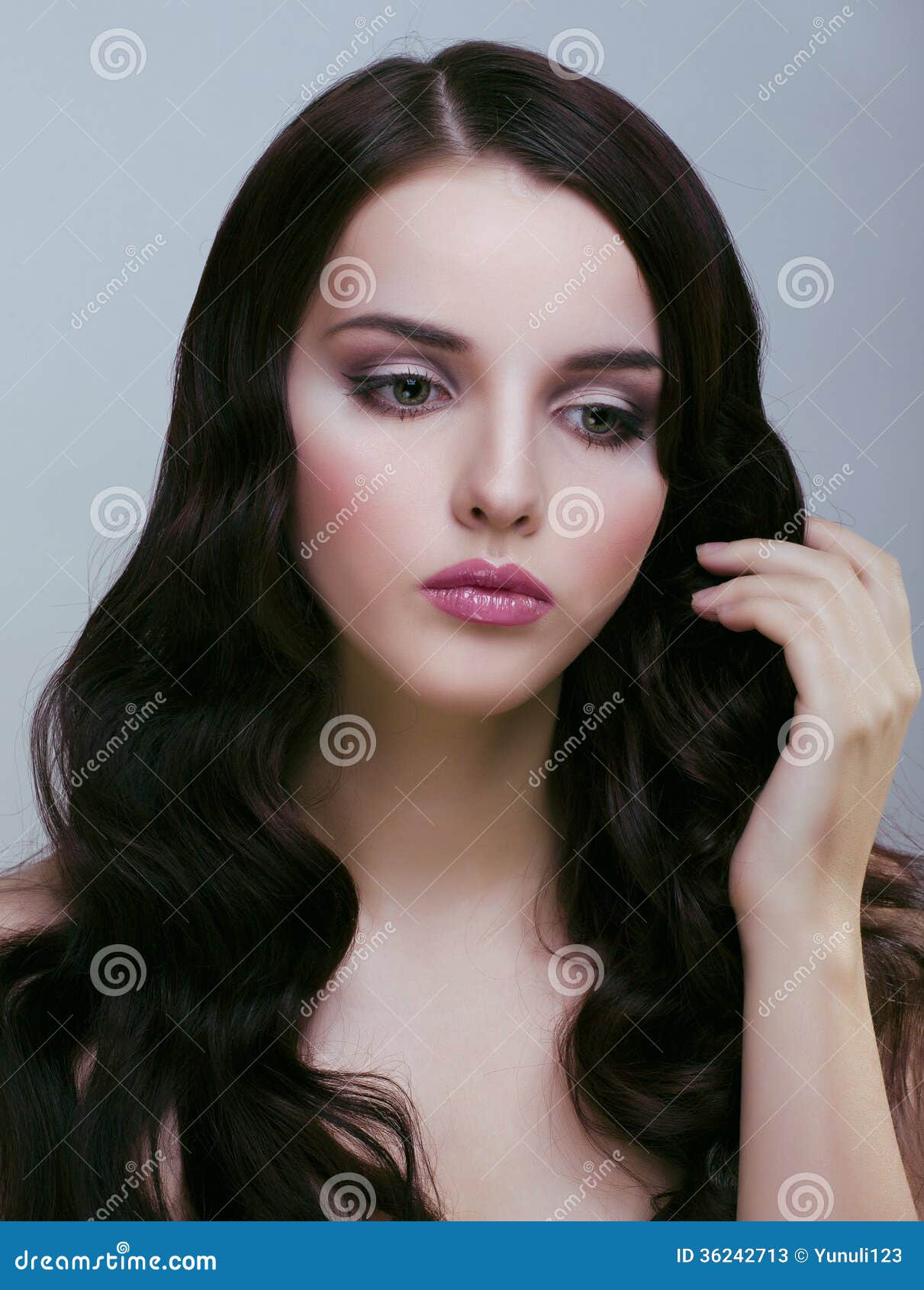 Pretty Young Brunette Woman with Hair Style Like Cute Doll Stock Image ...