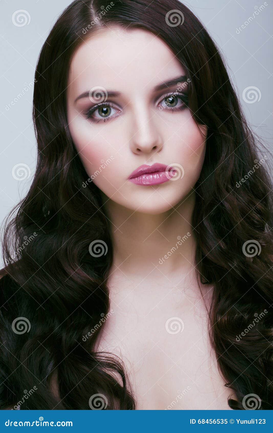 Pretty Young Brunette Woman with Hair Style Like Cute Doll Hairstyle ...