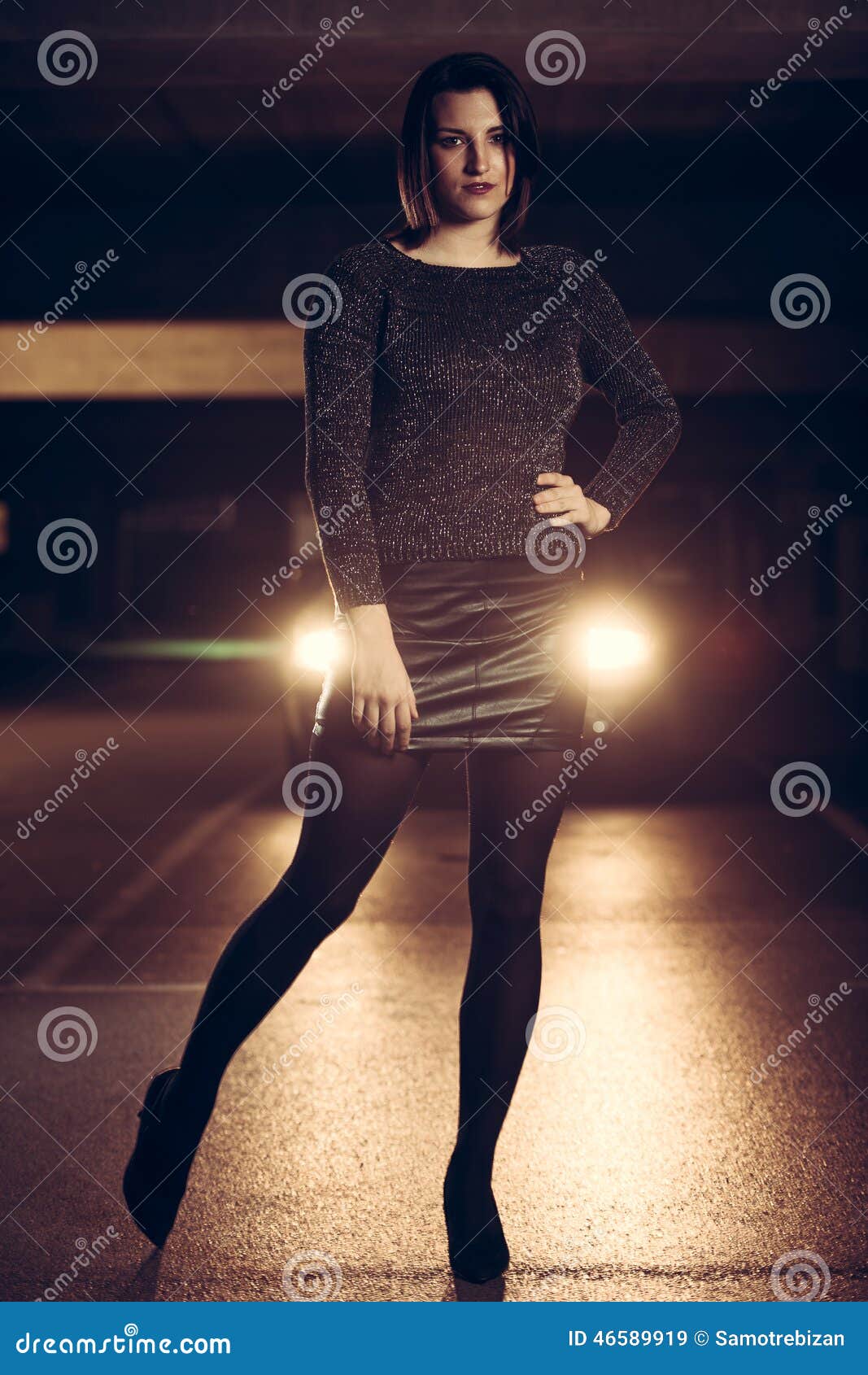 Pretty Young Caucasian Woman with Brown Hair Night Portrait in I Stock ...