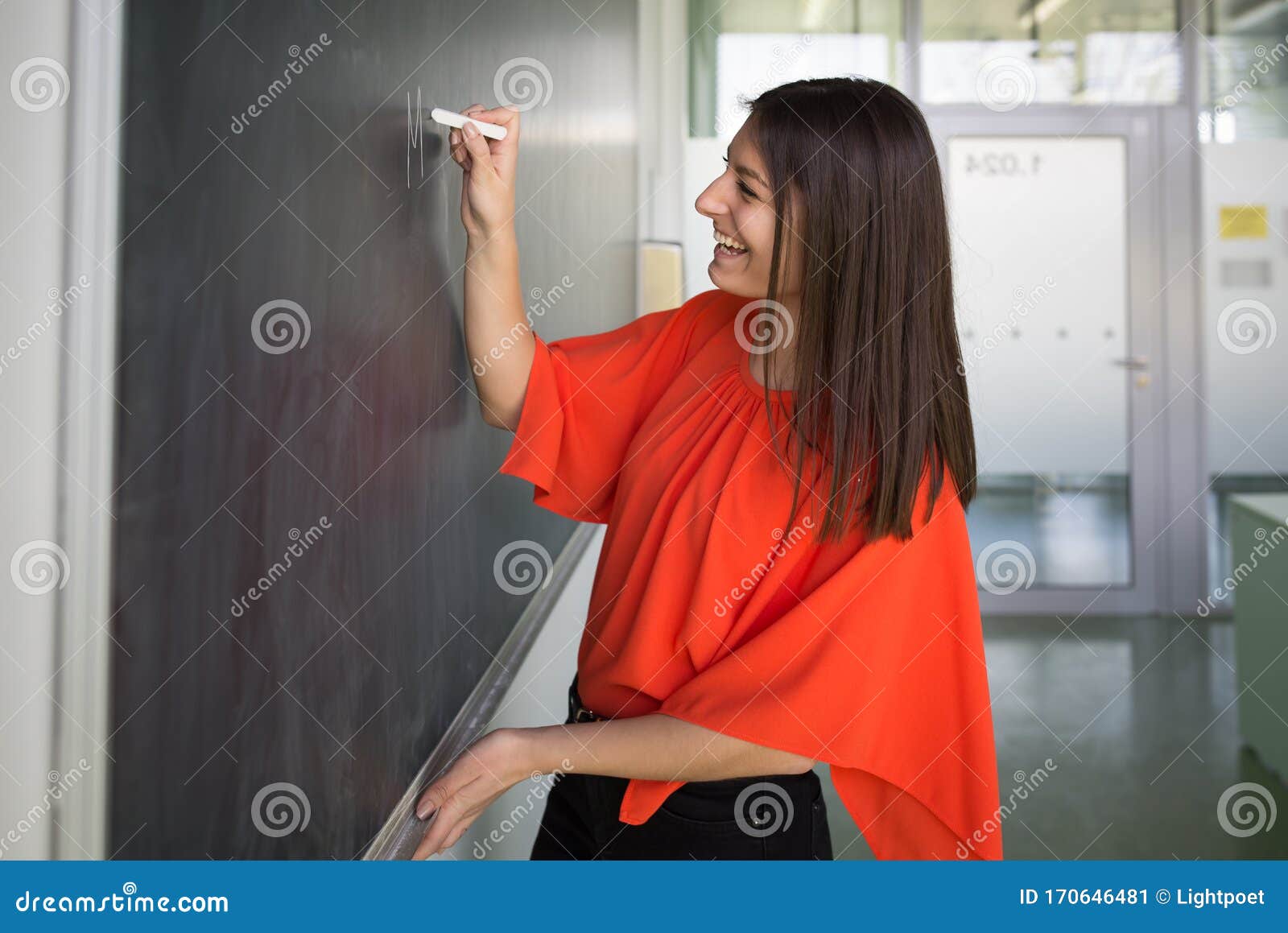 Pretty, Young College Student/young Teacher Writing On The ...