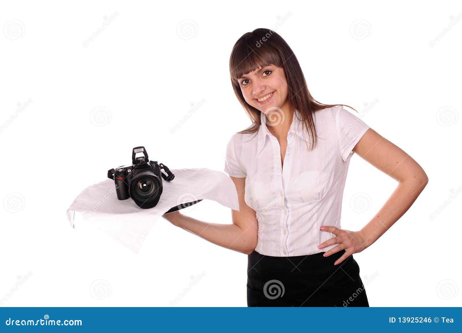 Pretty Young Girl with Dslr Camera Stock Photo Image of lens, equipment 13925246