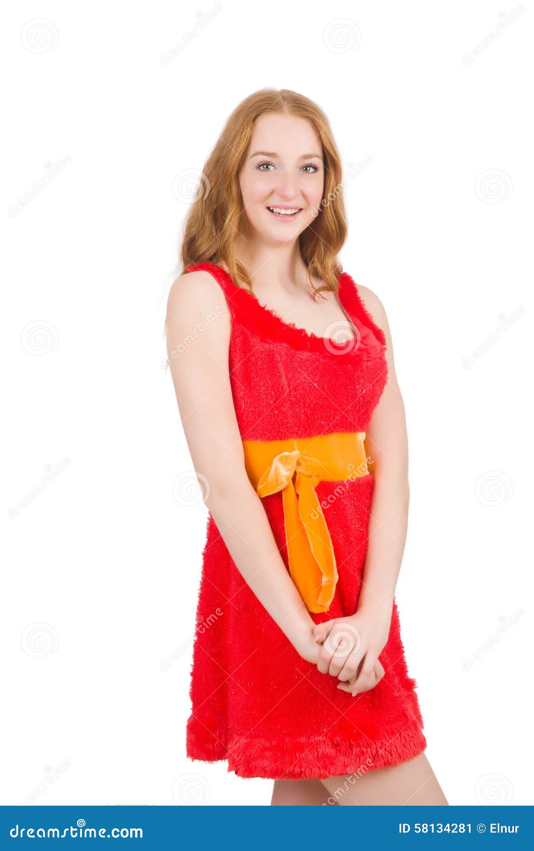 Pretty Young Girl In Red Dress Isolated On White Stock Image Image Of 