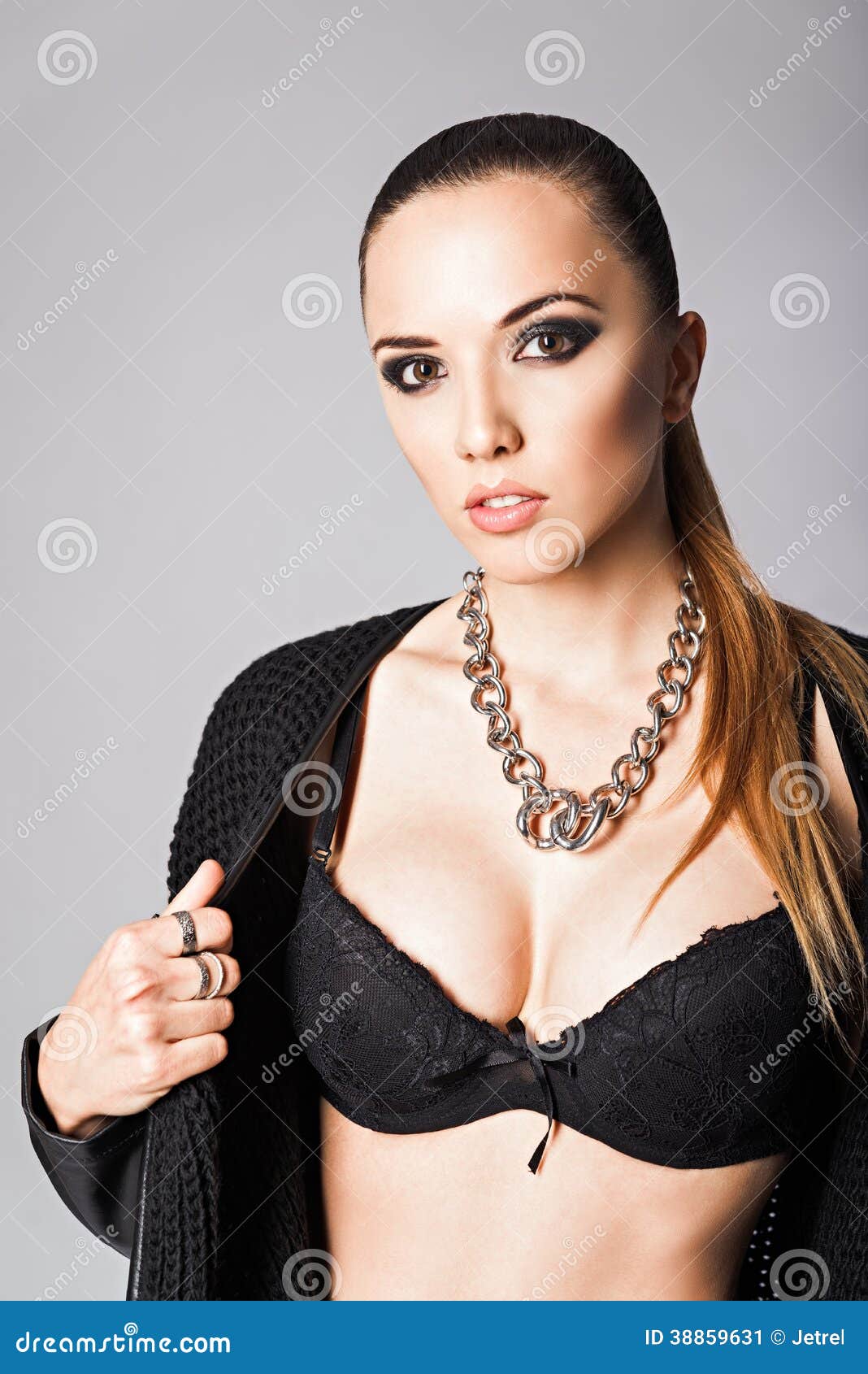Black preteen girl in lingerie Pretty Young Girl Wearing Black Jacket And Bra Stock Image Image Of Pretty Beauty 38859631