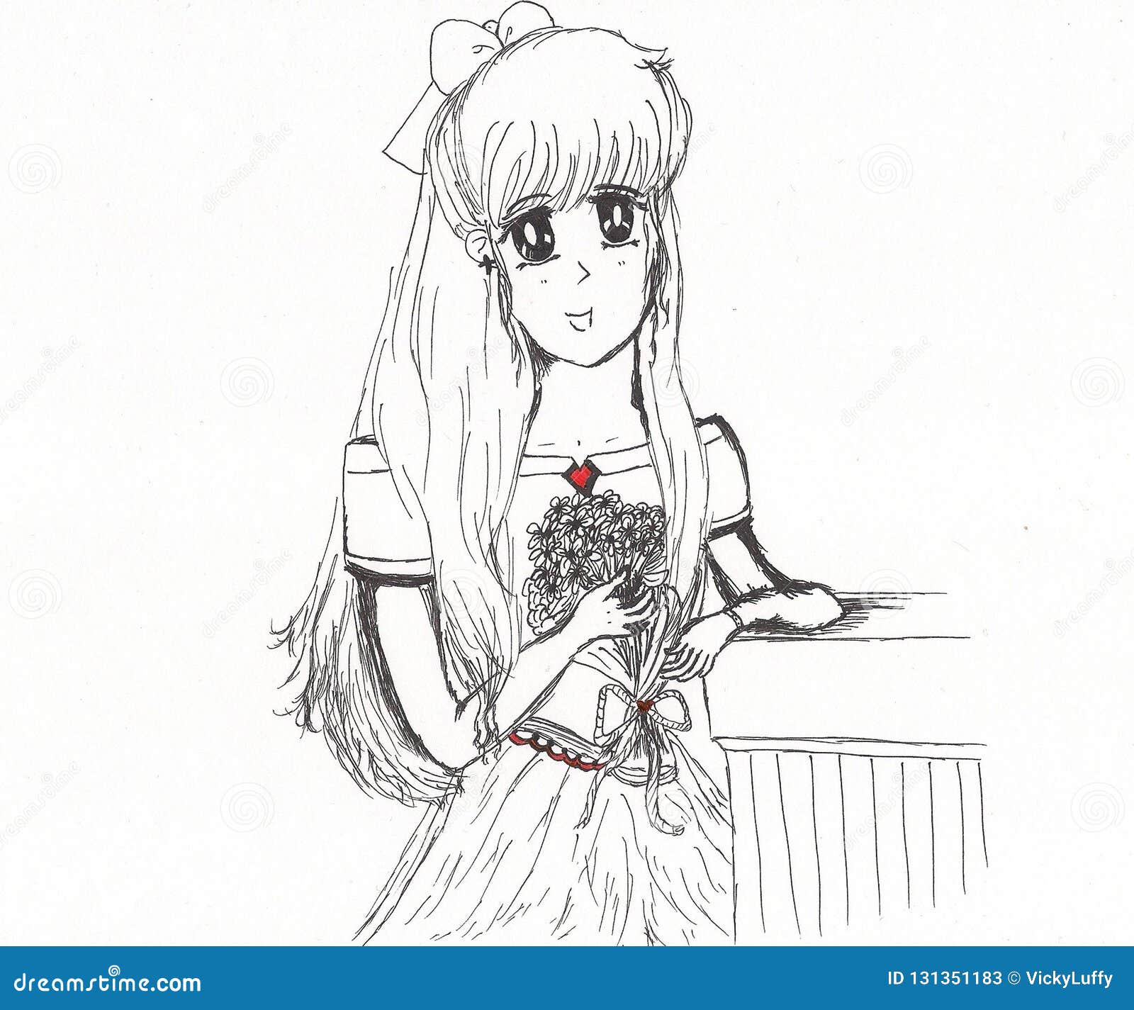 Pretty Young Lady Holding Flower Bouquet Anime Style Sketch Stock  Illustration - Illustration of flora, fine: 131351183