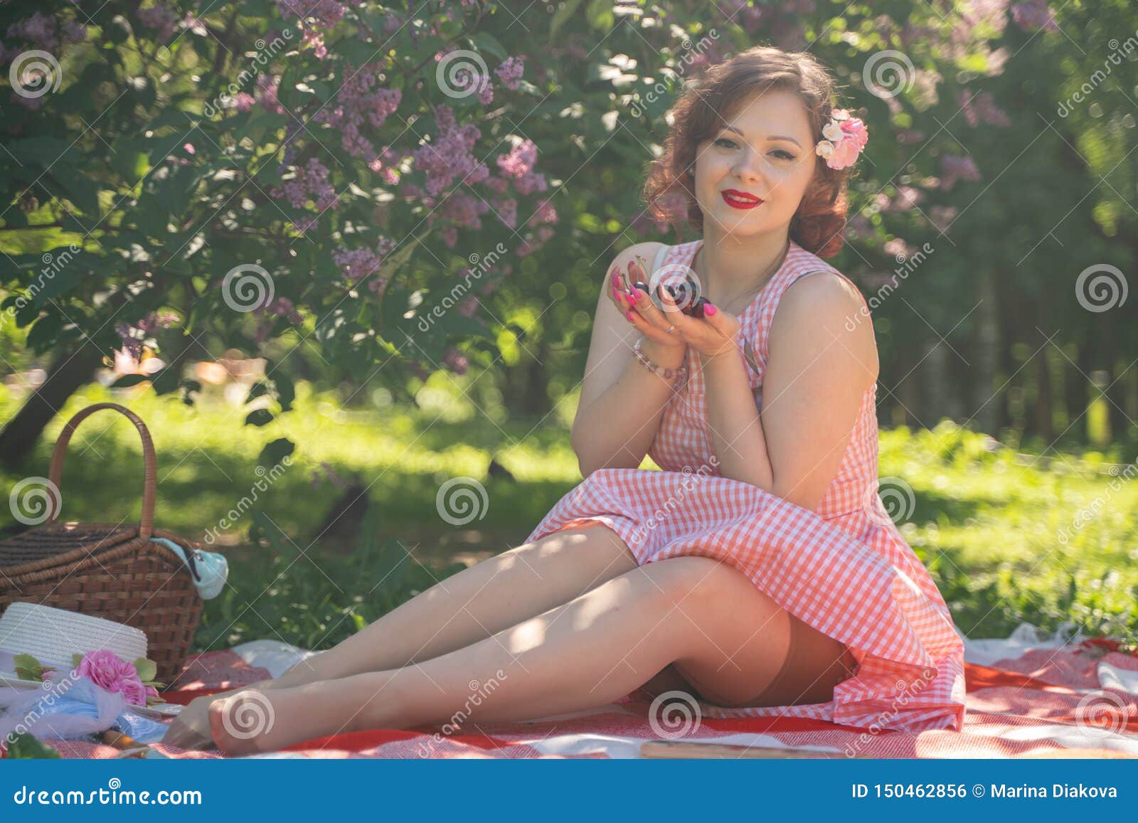 Girl in seamed stockings in a windy day 2