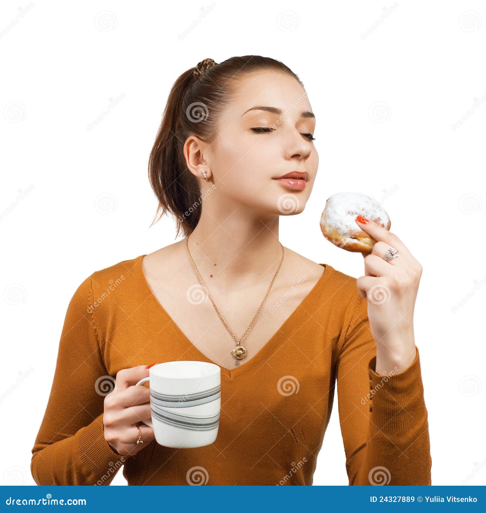 Pretty Young Woman with Cake and Milk Stock Image Image of allure