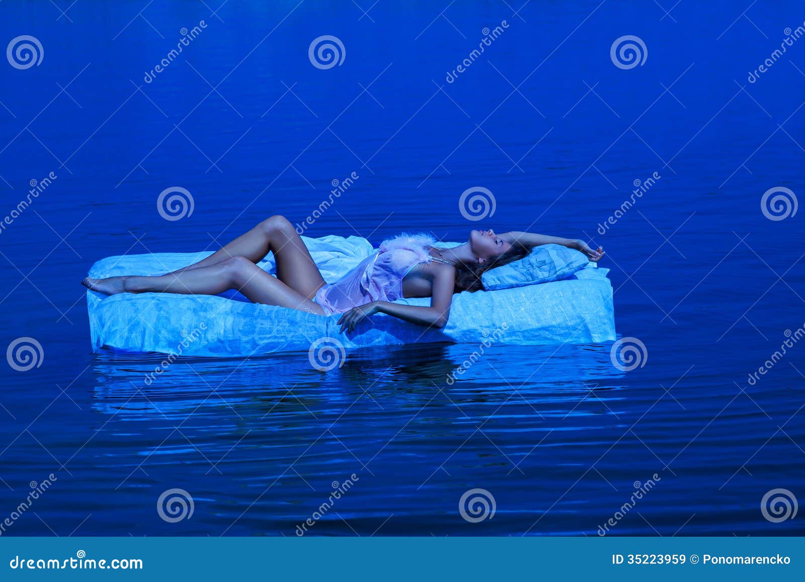 Pretty Young Woman Lying on Bed in Water Stock Image Image of model