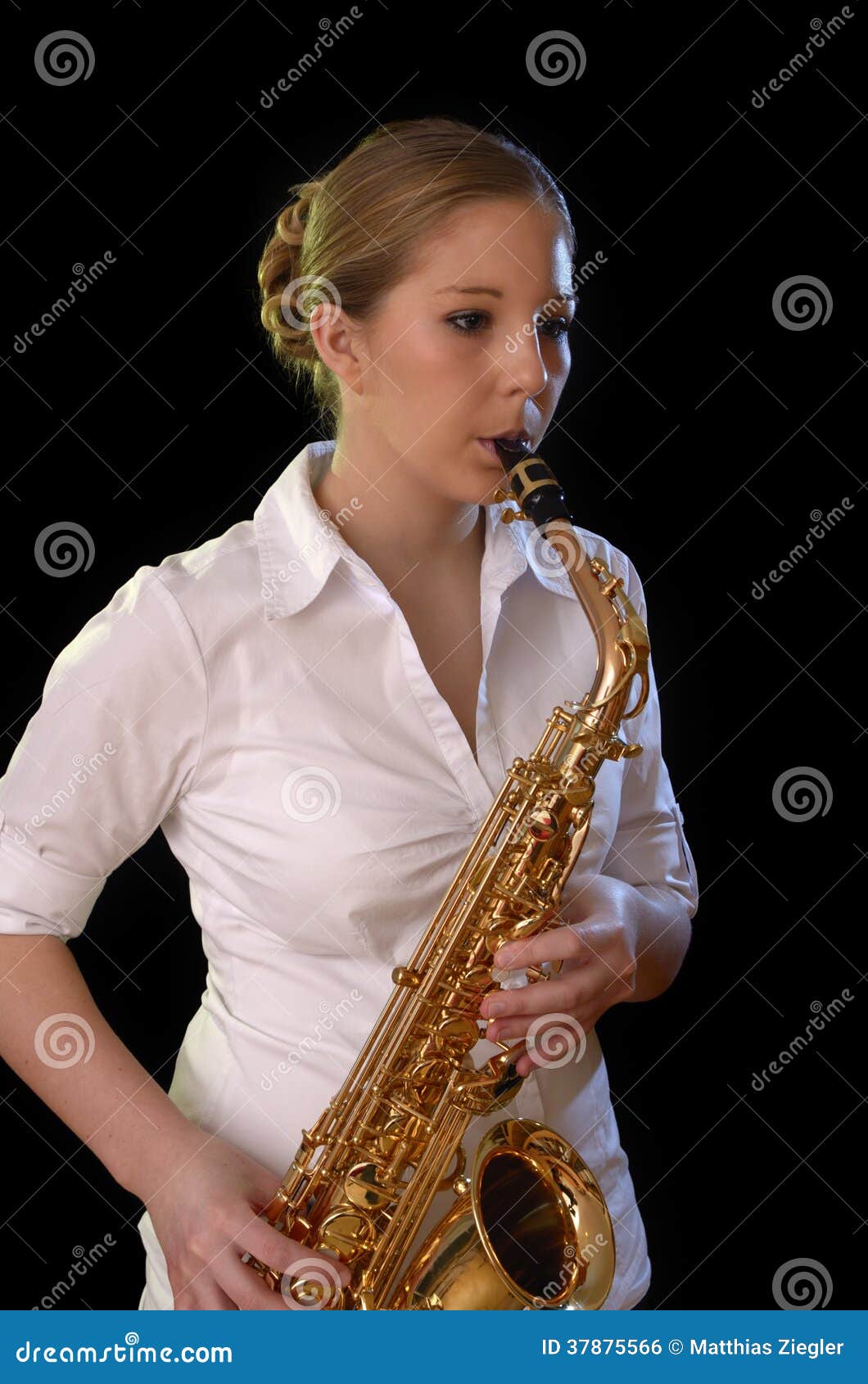 Pretty Young Woman Playing Saxophone Stock Photo Image of jazz