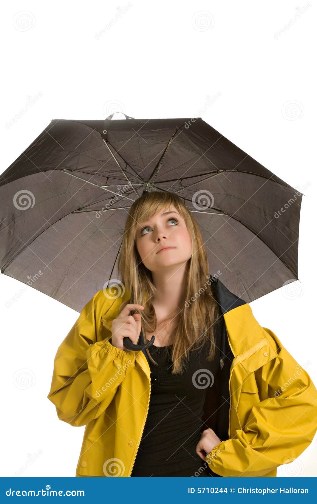 Pretty Young Woman in Raincoat with Umbrella Stock Photo Image of