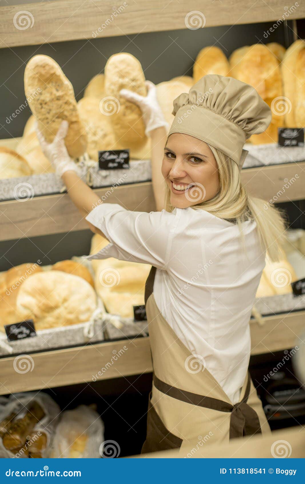 Pretty Young Woman Selling Bread in the Bakery Stock Image Image of