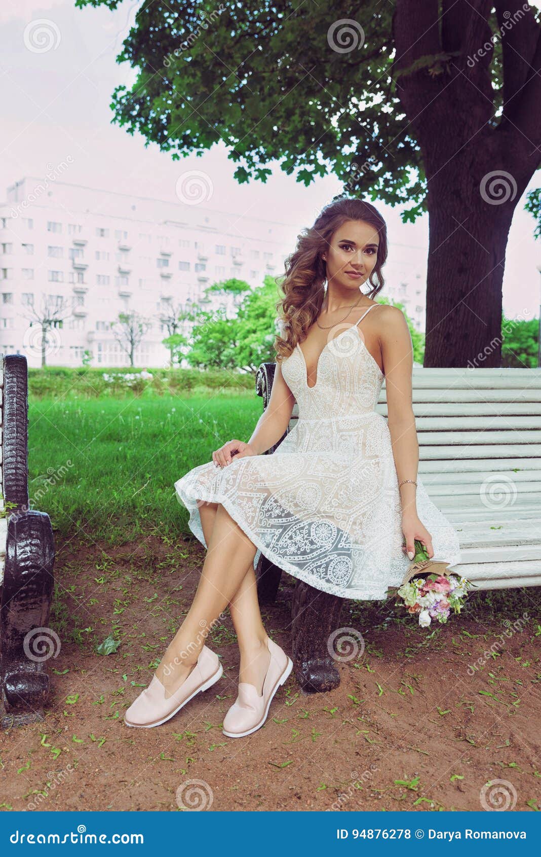 Pretty Young Woman Sitting on Bench Stock Photo - Image of model, bride ...