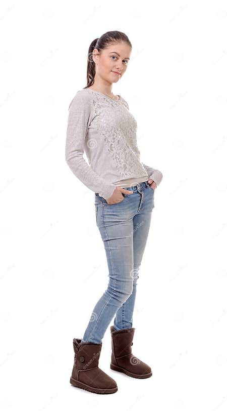 Pretty Young Woman Standing on White Background Stock Image - Image of ...
