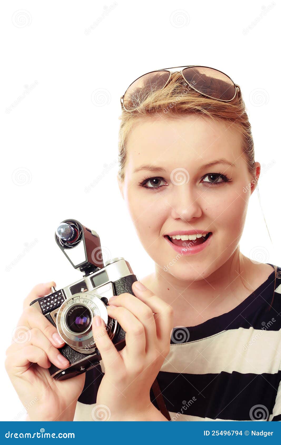 Pretty Young Woman with Vintage Camera Kit Stock Photo Image of woman