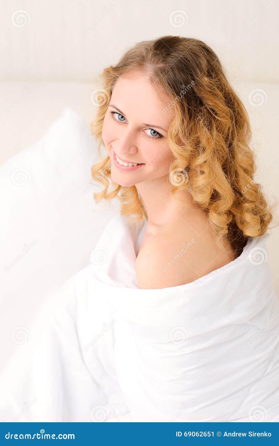 Pretty Young Woman Wrapped in Blanket Stock Image - Image of curly ...