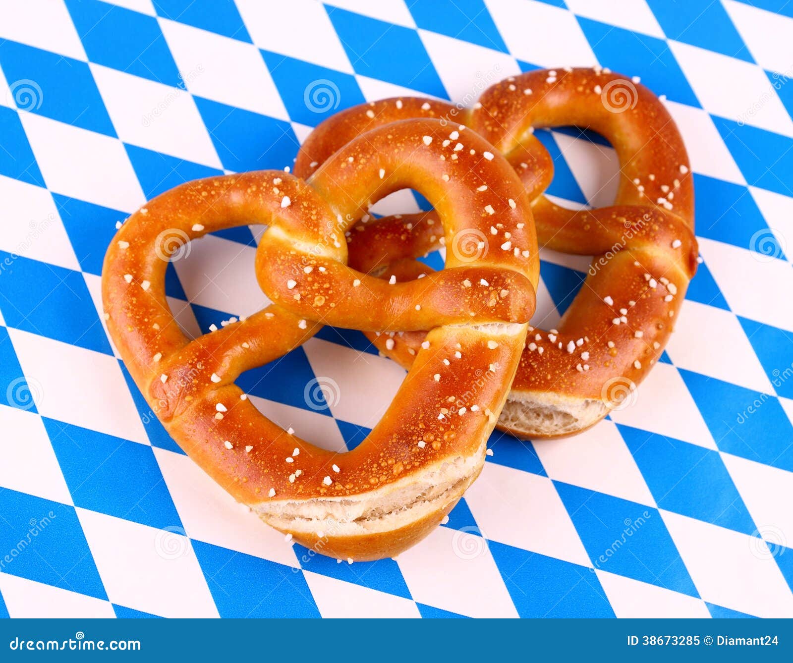 Pretzel in Heart Shape on White Blue Background Stock Image Image of