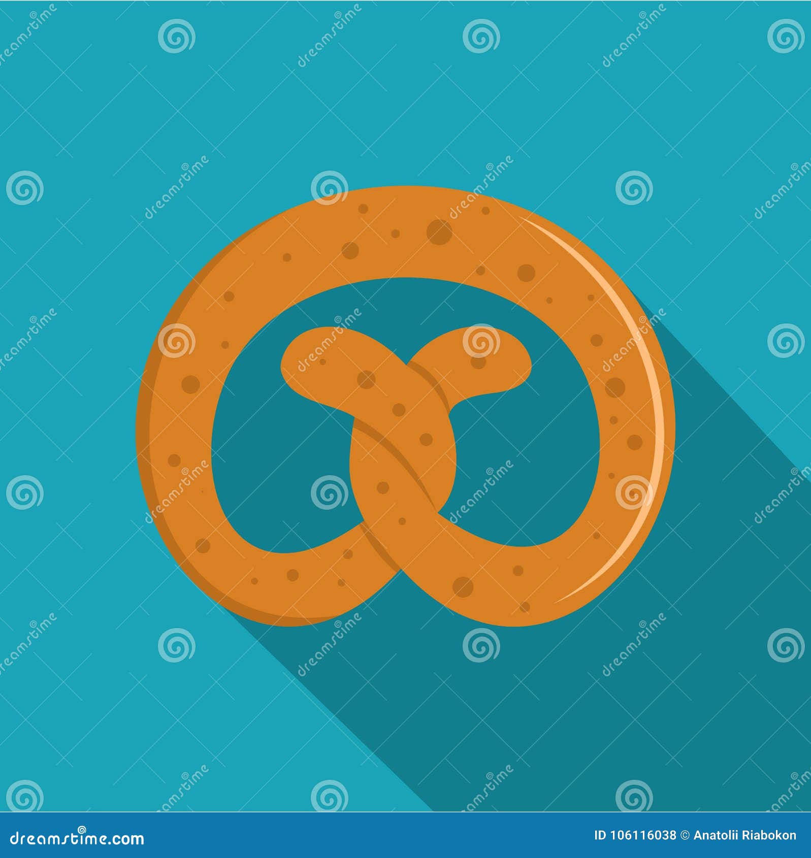 Pretzel icon, flat style. stock vector. Illustration of crunchy - 106116038