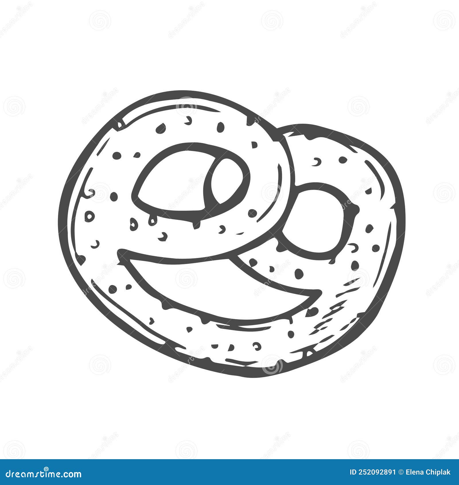 Pretzel in Simple Doodle Style. Vector Illustration Isolated on White