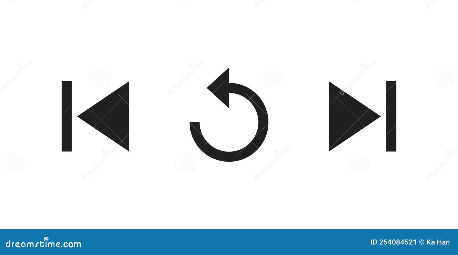 Previous, Repeat, and Next Icon of Video Player. Music UI Elements