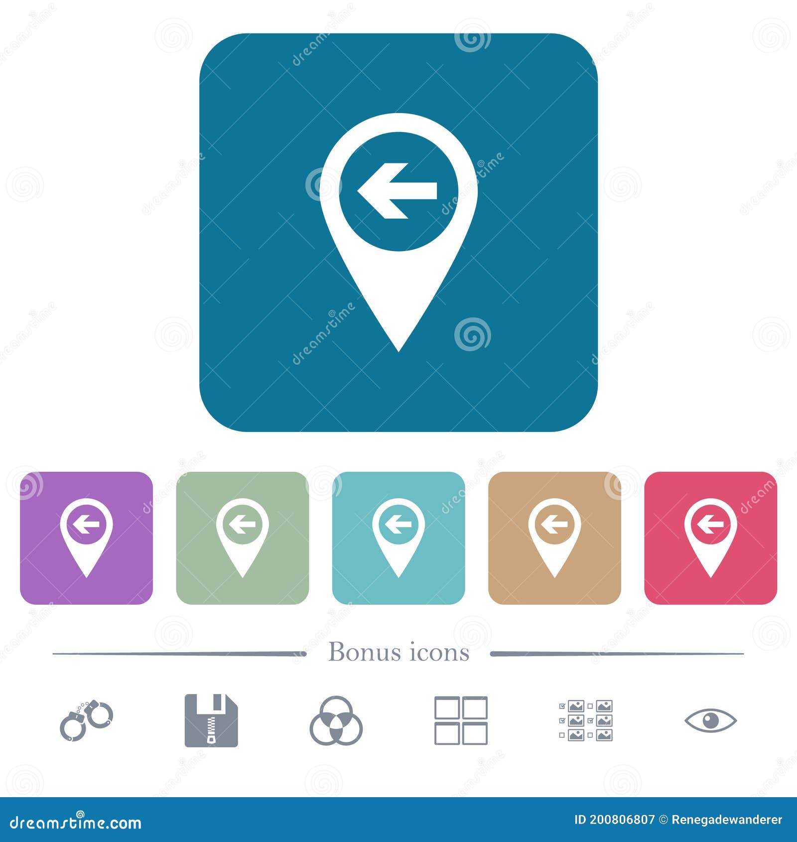 previous target gps map location flat icons on color rounded square backgrounds