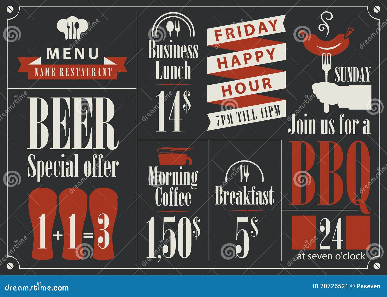 Price List for the Restaurant Menu Stock Vector Illustration of