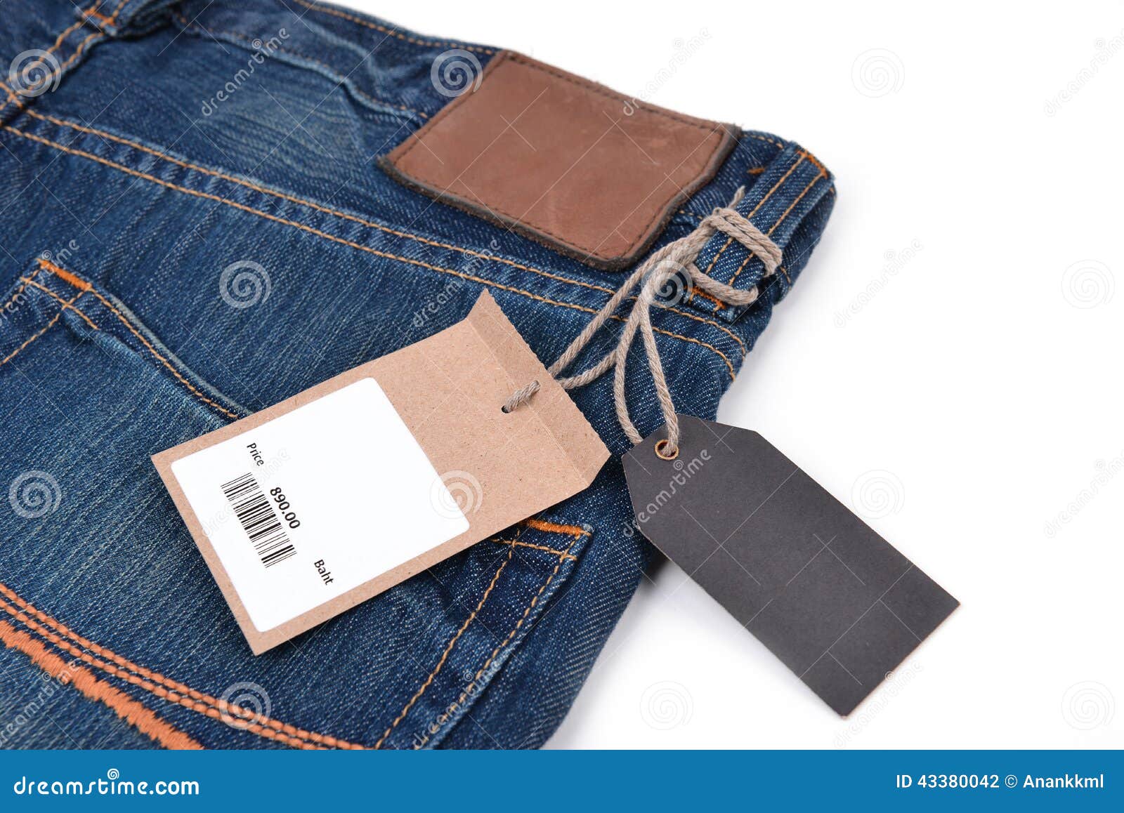 Price Tag with Barcode on Jeans Stock Photo Image of style, blank