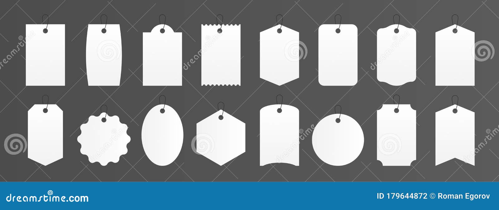 price tags. realistic square and round gift box labels, white blank luggage sticker mockup.  paper product label