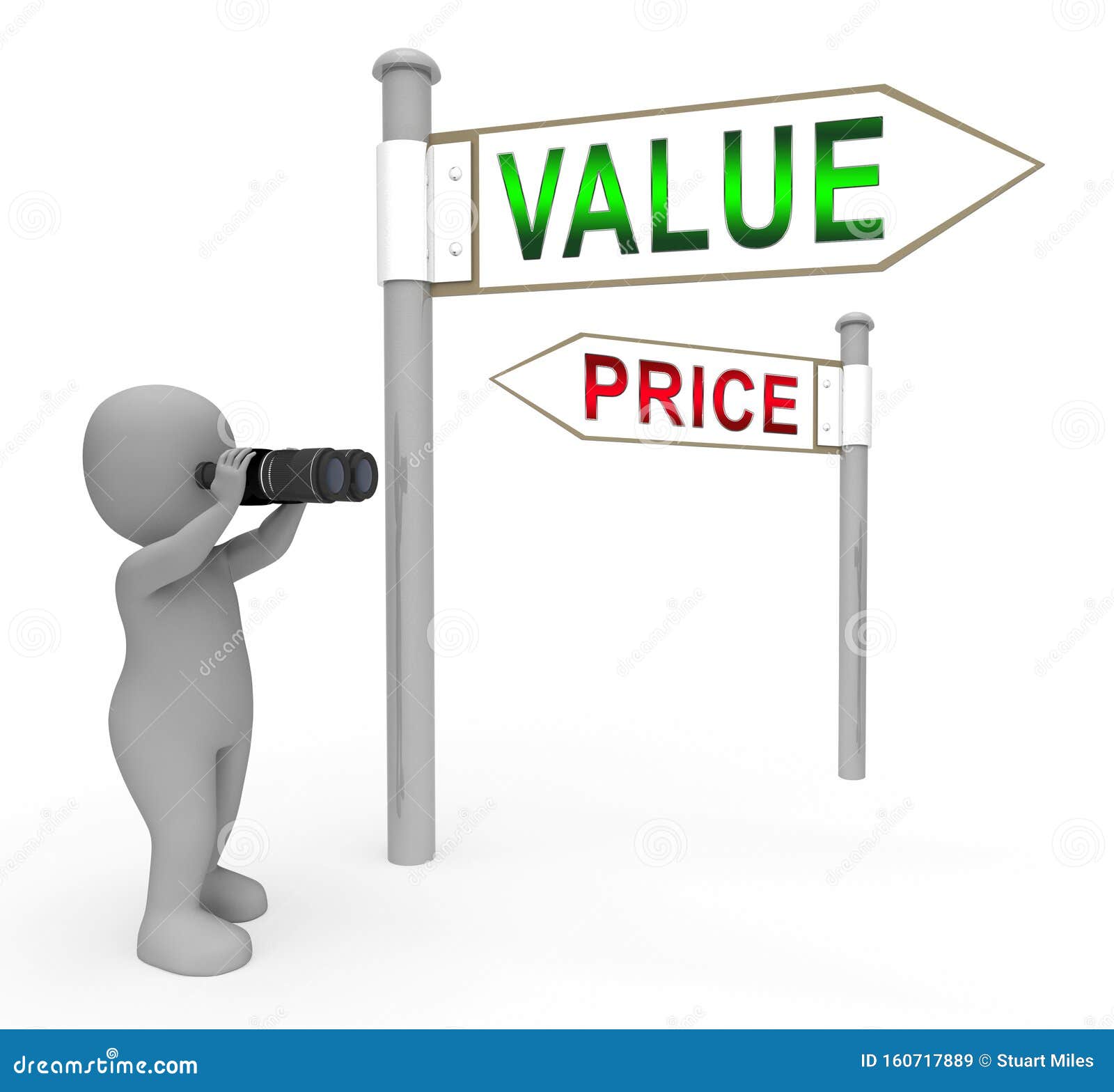 price vs value signs comparing cost outlay against financial worth - 3d 