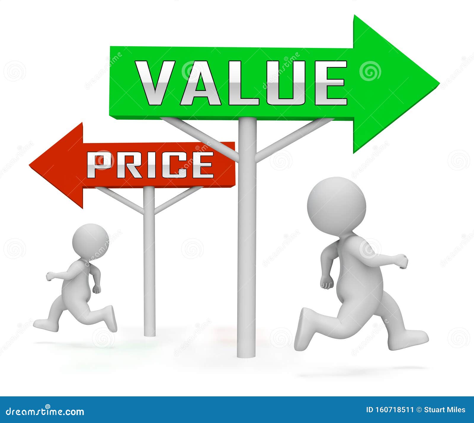 price vs value signs comparing cost outlay against financial worth - 3d 