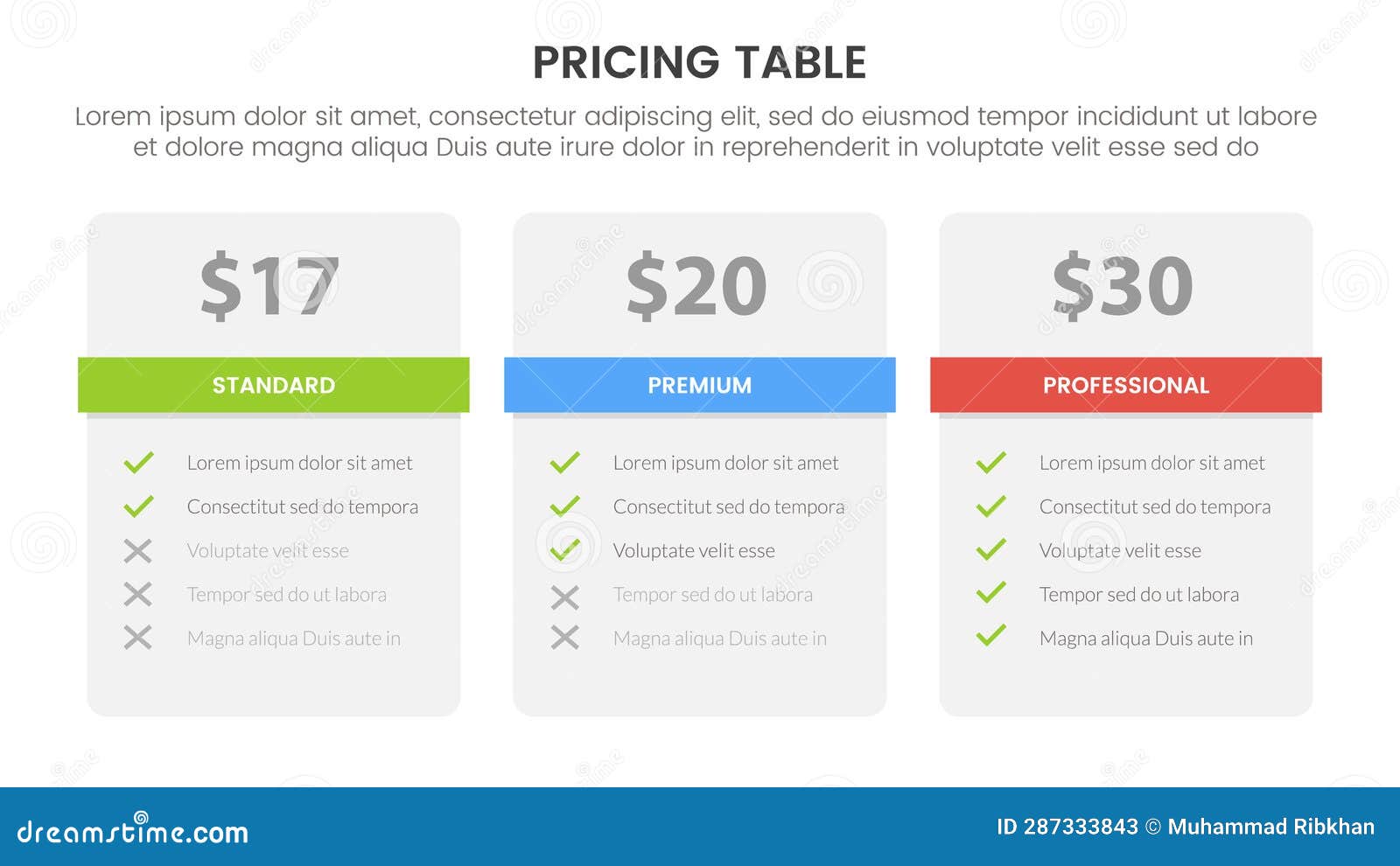 Pricing Table or Price Comparison Infographic 3 Point Stage Template