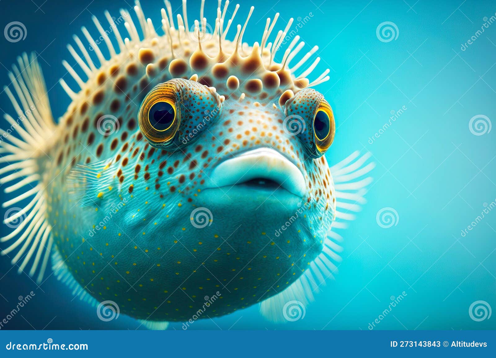 Prickly Underwater Marine Puffer Fish in Blue Water Stock Image Image