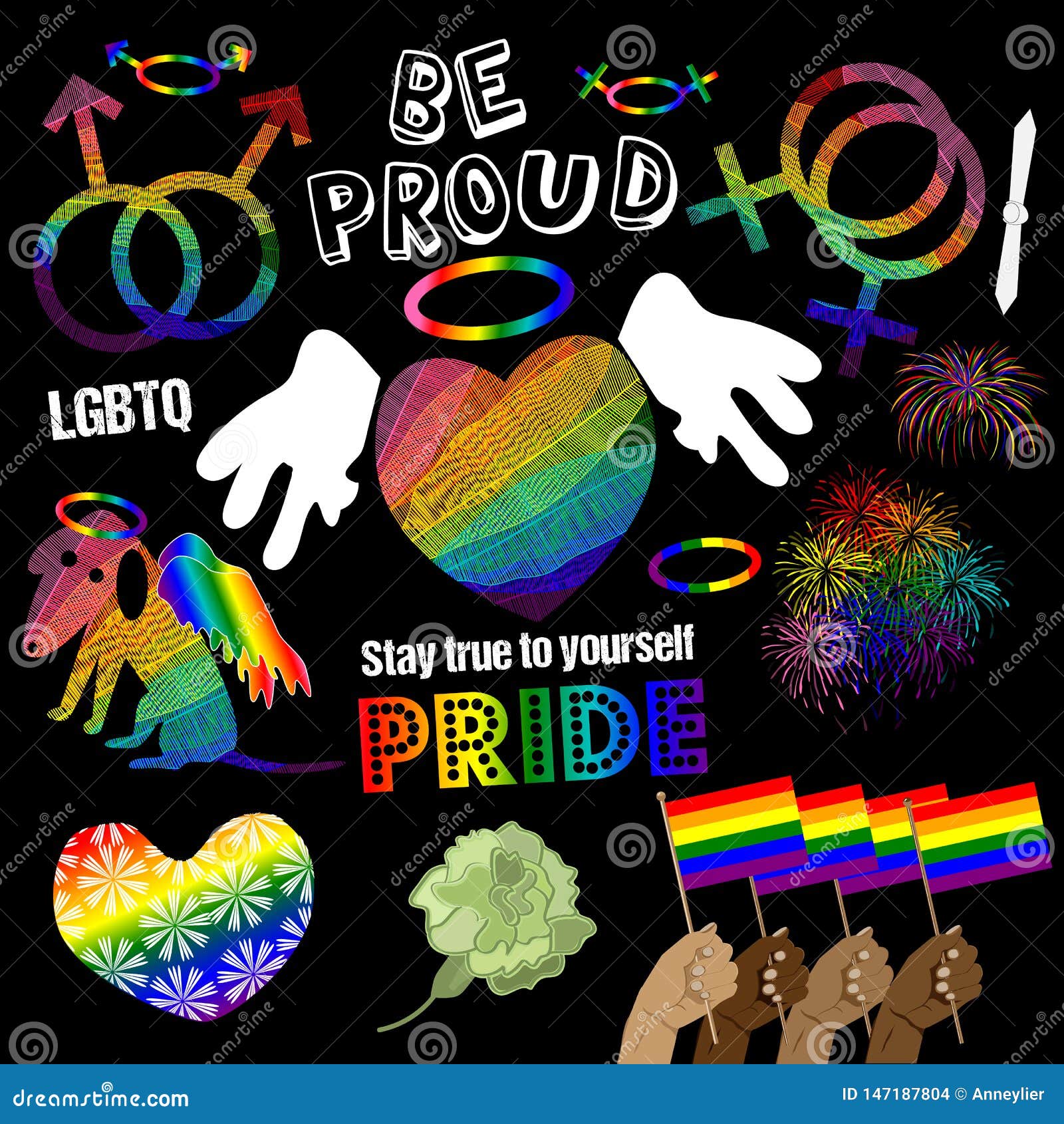 Pride Celebration Set with Green Carnation Stock Vector Illustration