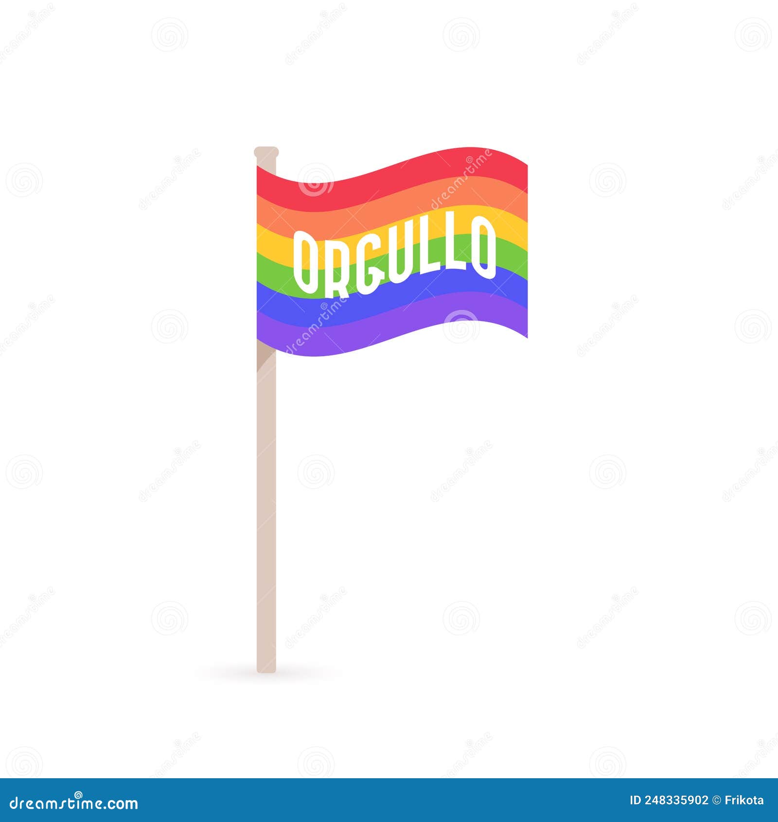 pride lgbtq flag waving. rainbow icon with the word pride in spanish: `orgullo`. gay pride month.  , flat 