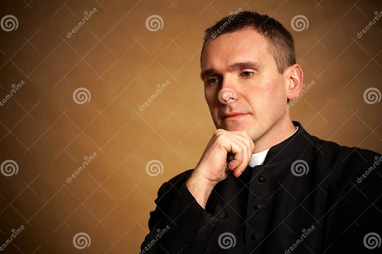 Priest with Hand Under Chin Stock Image Image of prayer, coat 13279619
