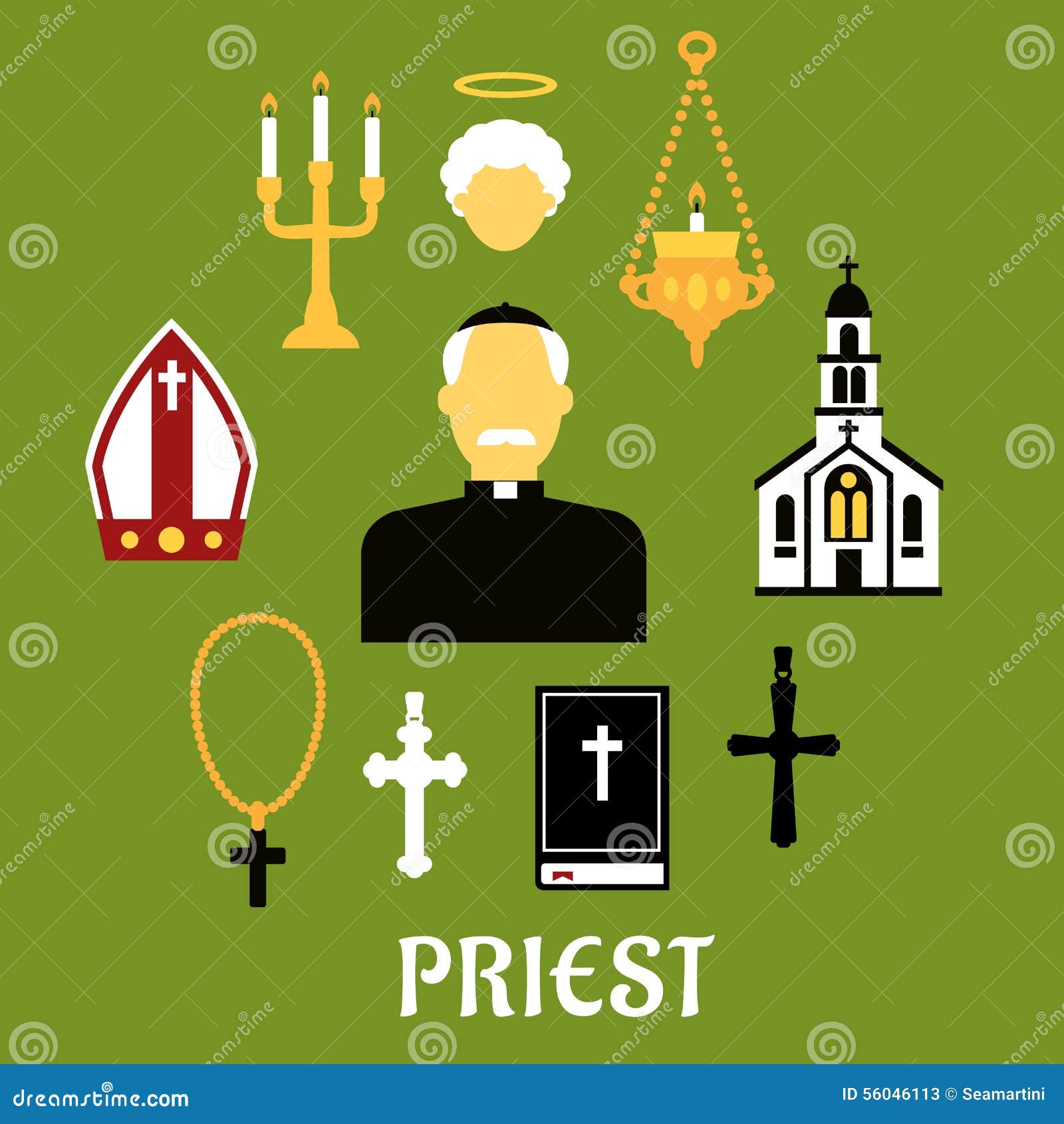 Priest with Other Religious Icons, Flat Style Stock Vector ...