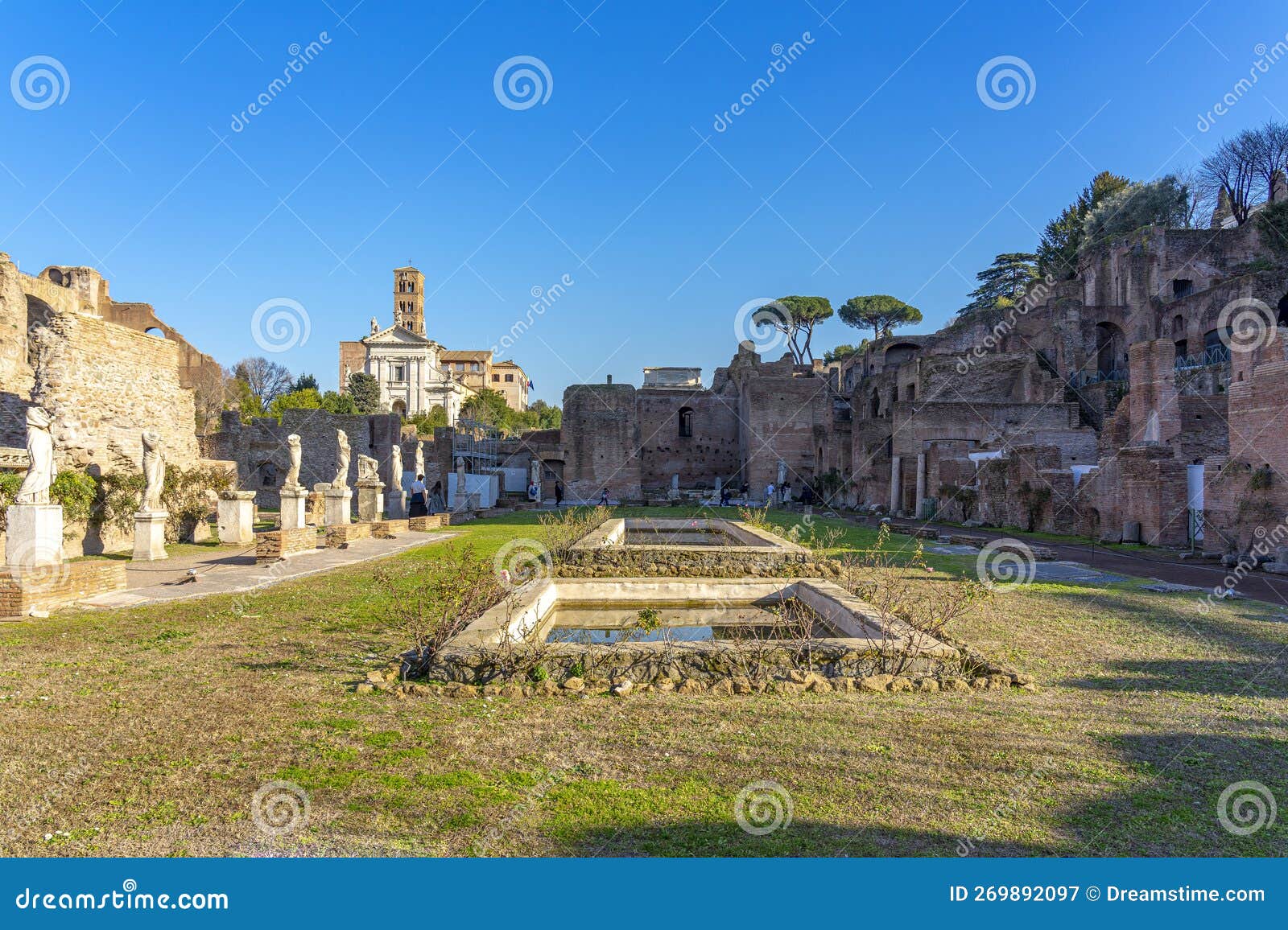 garden, stage and fountain inside the palatine hill in the space of the priestly order, rome, italy