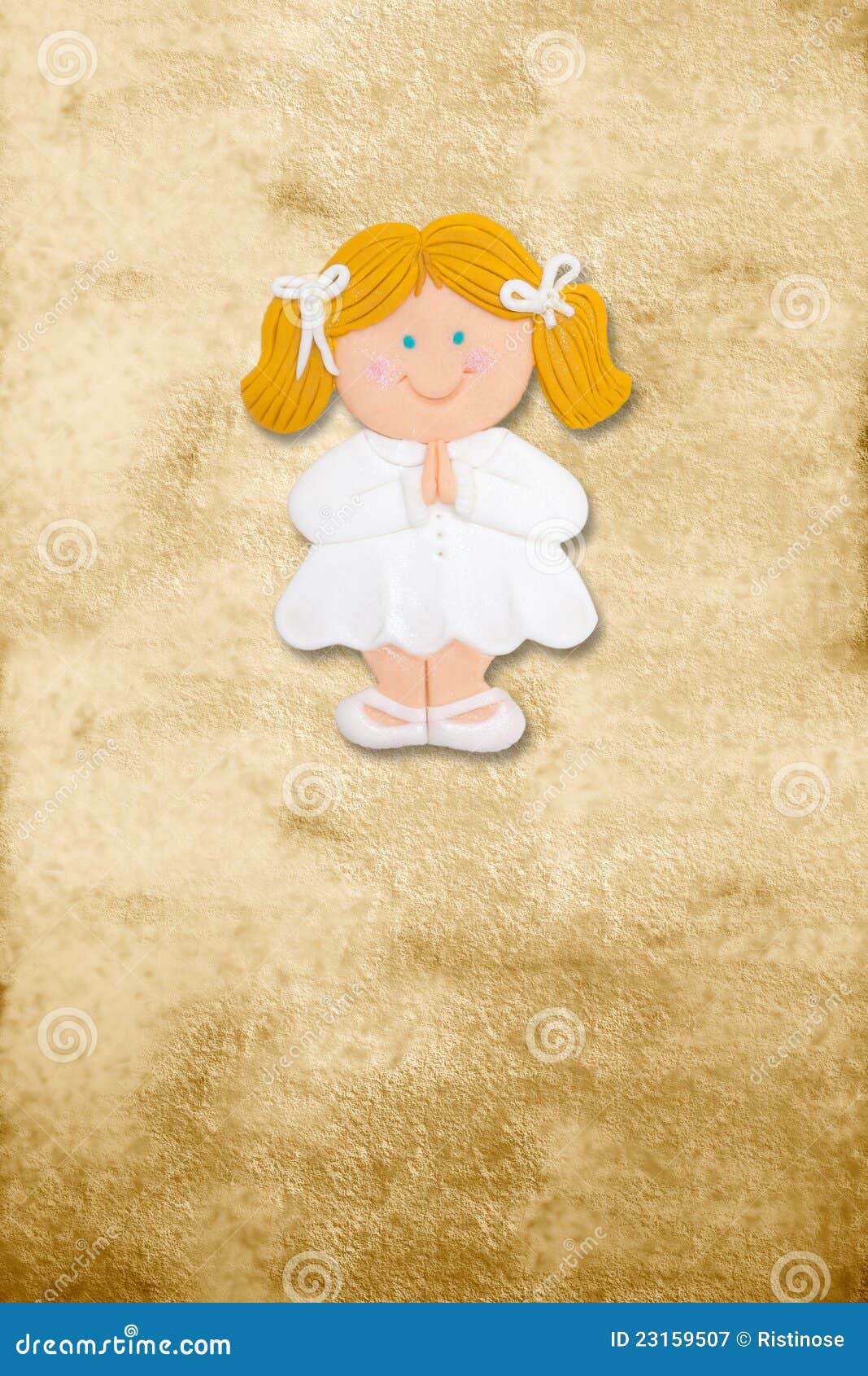 Prima Comunione Della Scheda Verticale Gir Biondo Divertente Immagine Stock Immagine Di Cheerful Background