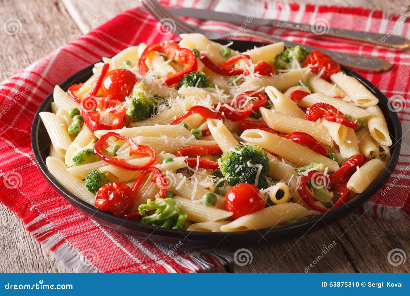Primavera Italian Pasta with Vegetables Closeup Stock Photo Image of