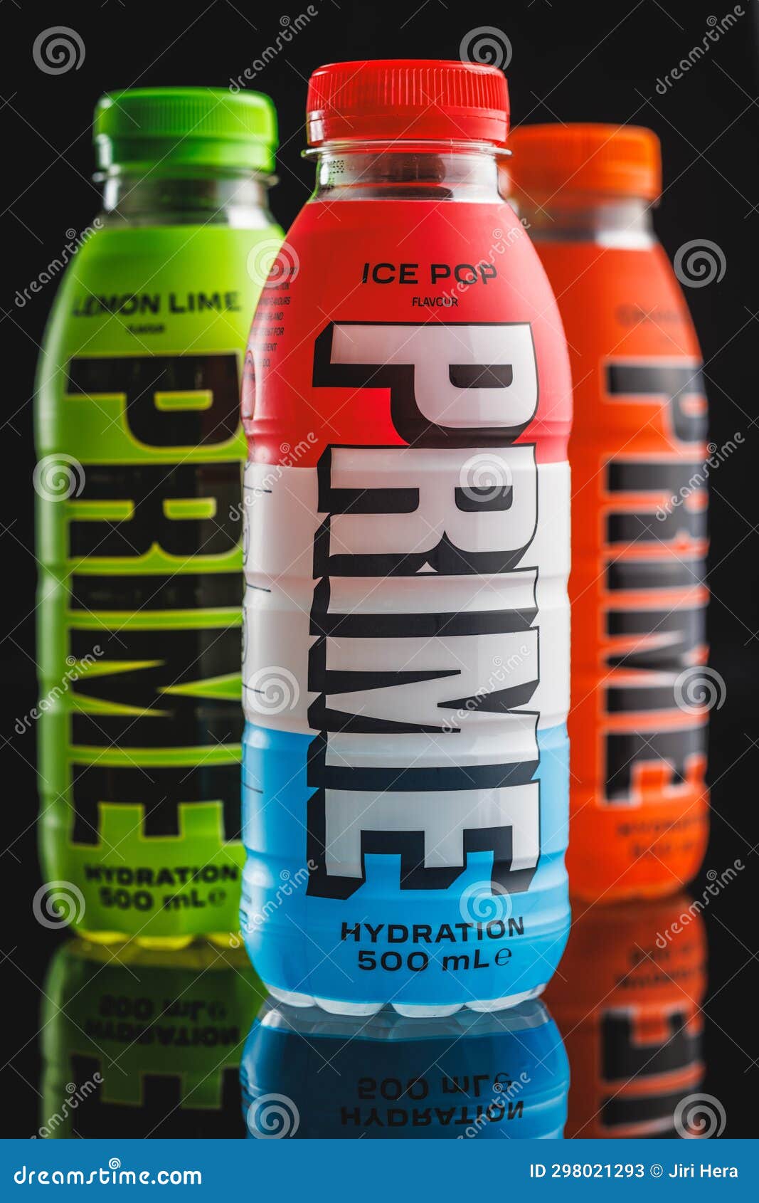 Prime Energy Drink . Bottle Drink on Black Table Editorial Stock Photo